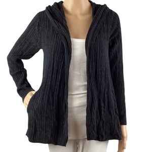 Barefoot Dreams CozyChic Ultra Lite Hooded Open Cardigan Black Size Extra Small